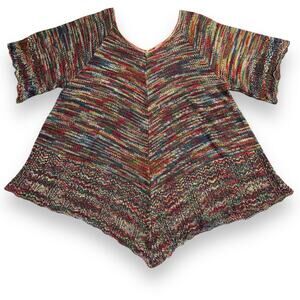 Womens Colorful Knit Sweater Pullover V Neck Lightweight Asymmetrical